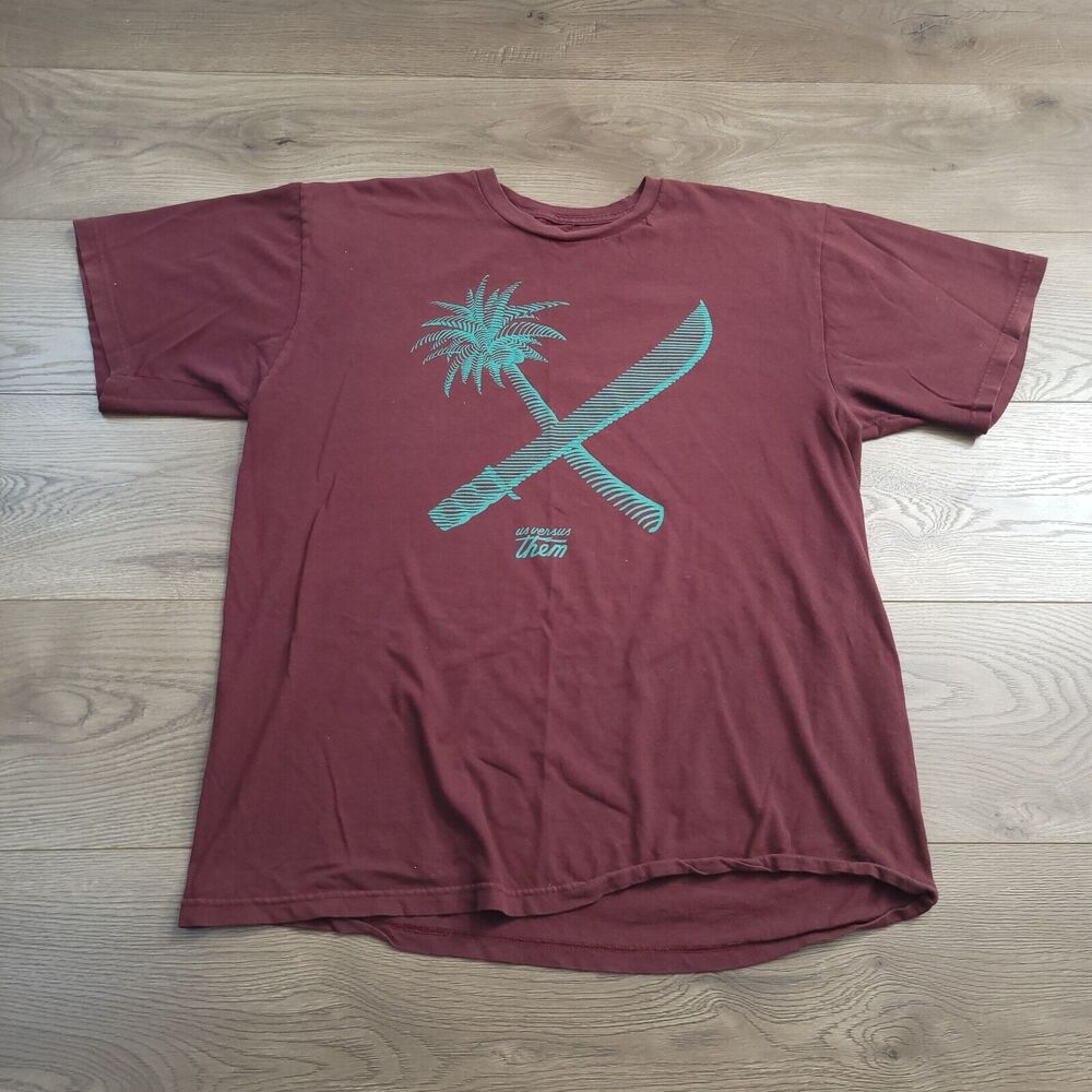 Us Versus Them Shirt Men Large Brown Normcore Graphic Tee Casual Lounge Big Logo